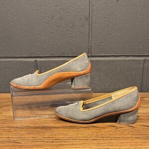 70s Vintage Mikelos Gray Suede Leather Mary Jane Slip On Heels Women’s 5